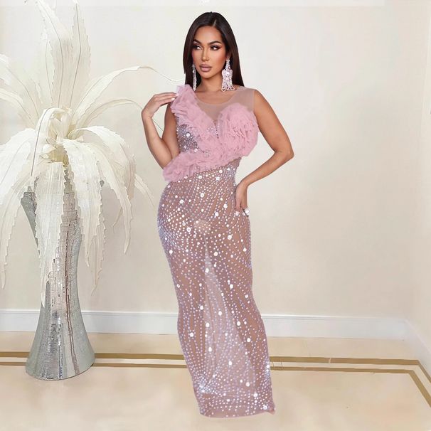 Women's Clothing Backless Printed Round Neck Dress Sleeveless Hip Long Skirt_ecoleips.com