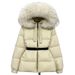 Women's Long Puffer Coat With Detachable Hooded Fur Trim, 86-90% White Duck Down, Warm Winter Jacket For Commuting & Casual_ecoleips.com