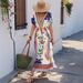Women's Clothing Summer New V Neck Printed Fashion Loose Short Sleeved Long Dress_ecoleips.com