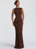Mozision Backless Draped Ruched Sexy Maxi Dress Women Gown Elegant O Neck Sleeveless High Waist Skinny Club Party Long Dresses_ecoleips.com