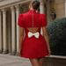 French Style Elegant Dress Fashion Half Turtleneck Back Cutout Mini Dress With Bow Decoration Temperament Women Dress_ecoleips.com