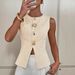 Aria Basics Aria Basics 2025 New Women's Fashion European And American Single-Breasted Coat Elegant Striped Round Neck Button Vest Top_ecoleips.com