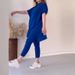 Women's Solid Color Round Neck Large Size Short-sleeved Slit Sweater Casual Suit_ecoleips.com