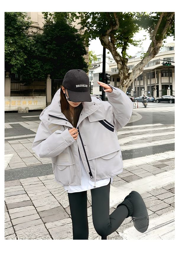 Women's Oversized Color-Block Puffer Jacket Korean Streetwear Style Short Coat Winter Fashion Outerwear_ecoleips.com