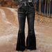 Women's Clothing Plus Size Clothes Retro Embroidered Jeans Mid Rise Stretch Flared Pants Washed Frayed Edges For Women_ecoleips.com