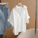 Women's White Short Sleeved Shirt Slimming V Neck French Chic Loose Fit New Summer 2026 Style Top_ecoleips.com