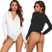 Women's Slimming Fashion Bodysuit Deep V Neck Long Sleeve European American Style Base Layer Top for Autumn Sexy Irregular Design_ecoleips.com