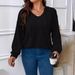 Fall/Winter Solid Color Plus Size Women's Hoodie With V-Neck, Long Sleeves, And Fringed Fleece Finish_ecoleips.com