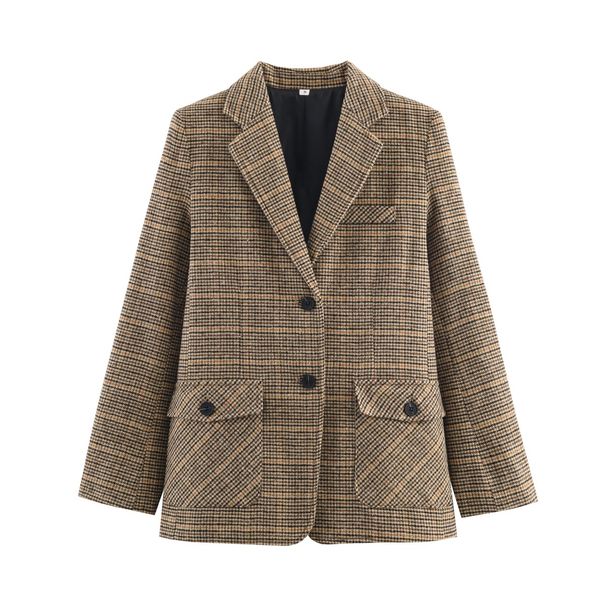 Wholesale 2025 Autumn New European And American Style Women's Houndstooth Pattern Blazer 5085_ecoleips.com