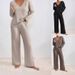 Women's Clothing Autumn And Winter New Two Piece Fashion Casual Straight Pants Temperament Loose V Neck Pit Strip Knitted Suit_ecoleips.com