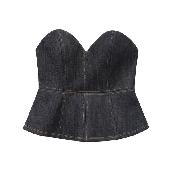 TAOP&ZA European American 2025 Summer New Women's Denim Skirt-style Blazer And Tube Top Jeans Set_ecoleips.com