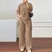 New Women's Long Sleeve Tops Wide Leg Pants Solid Color Casual Sportswear Two Piece Set_ecoleips.com