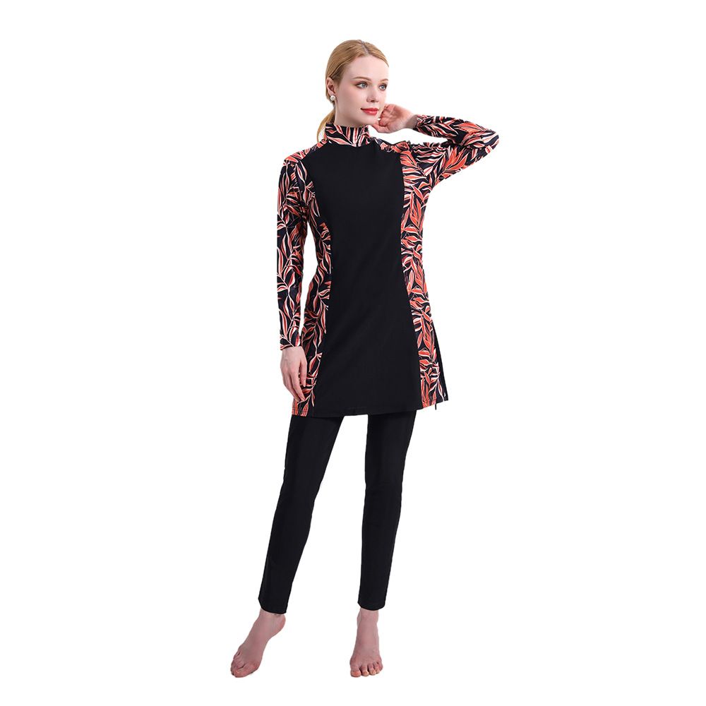 Women's Clothing Printed Double Stitch Swimsuit Three Piece Set Conservative High Elastic Swimsuit Beach Suit With Hood_ecoleips.com
