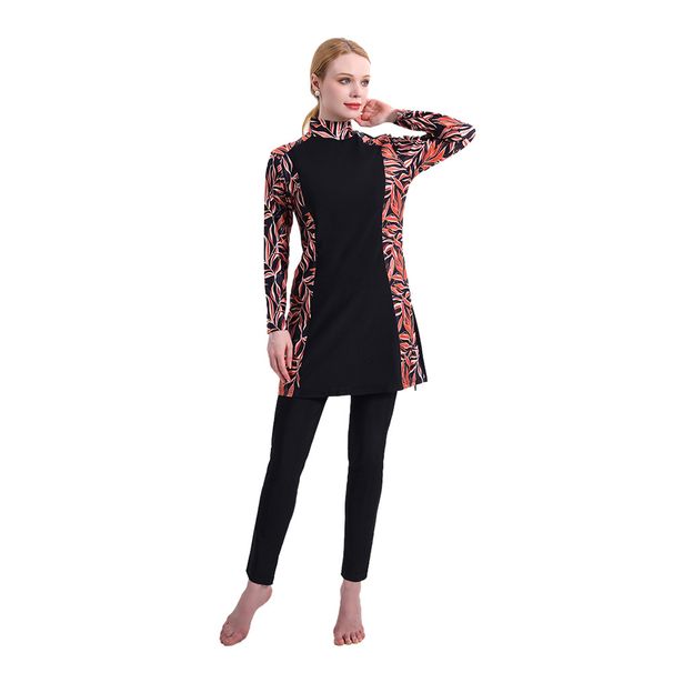 Women's Clothing Printed Double Stitch Swimsuit Three Piece Set Conservative High Elastic Swimsuit Beach Suit With Hood_ecoleips.com