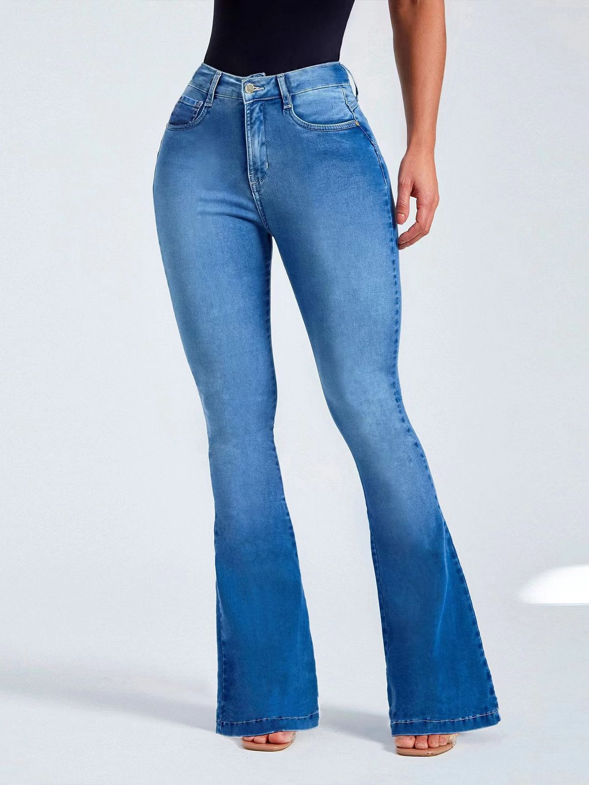 Women's Clothing High Waist Slim Elastic Flared Jeans Ladies Trousers_ecoleips.com