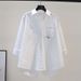 Women's Clothing Women's Loose Fitting Long Sleeved Cotton Blouse Versatile Cardigan Back Slit Spring Clothing_ecoleips.com