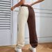 Women's Cross Border European And American Style Color Blocked Jogger Sweatpants, High Waisted Casual Pants With Drawstring, Loose Fitting Sporty Style._ecoleips.com