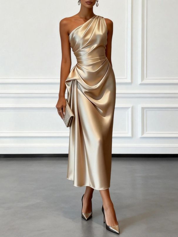 Women's Clothing Women's High-End Satin Pleated Waist Cinching Sleeveless Evening Gown For Formal & Casual For Women_ecoleips.com