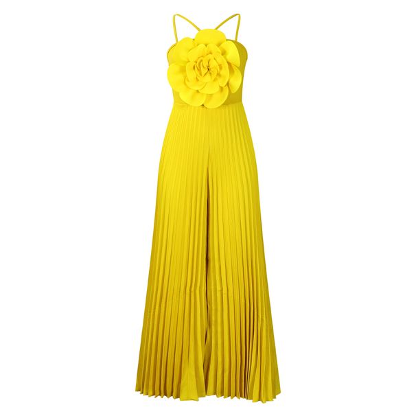 Women's Clothing Summer Halter Neck Three Dimensional Flower Solid Color Wide Leg Large Size Fo Jumpsuit_ecoleips.com