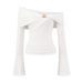 Women's Off-Shoulder Long Sleeve Top European American Style Metal Knot Solid Color T-Shirt For Autumn_ecoleips.com