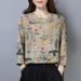 Floral Long-Sleeved T-Shirt Women's Spring And Autumn Large Size Middle-Aged Mother's Western Style Base Shirt Literary_ecoleips.com