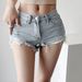 Women's Clothing Summer High Waist Slim Fit Washed Raw Edge Denim Shorts Women's Leg Lengthening Ripped Denim Hot Pants_ecoleips.com