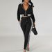 Women's Clothing Spring And Autumn Fashion Casual Suit Navel Baring Zipper Top Pattern Pattern Splicing Pants Two Piece Set For Women_ecoleips.com
