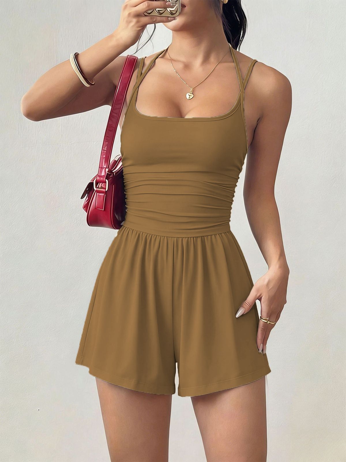 Women's Casual Summer Wide Leg Jumpsuit Loose Bandeau Top Waist Cinching Shorts Rompers_ecoleips.com