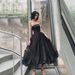 Banquet Evening Dress Women 2025 New Temperament Slim Fluffy Skirt Black Long Birthday Party Tube Top Small Dress_ecoleips.com