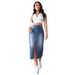 Women's Clothing Blue Denim Skirt Split Hip A- Line Skirt Slim Dress_ecoleips.com