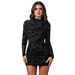 Spring New Women's Sexy Backless Hollow Out Flocked Bodycon Dress Slim Fit_ecoleips.com
