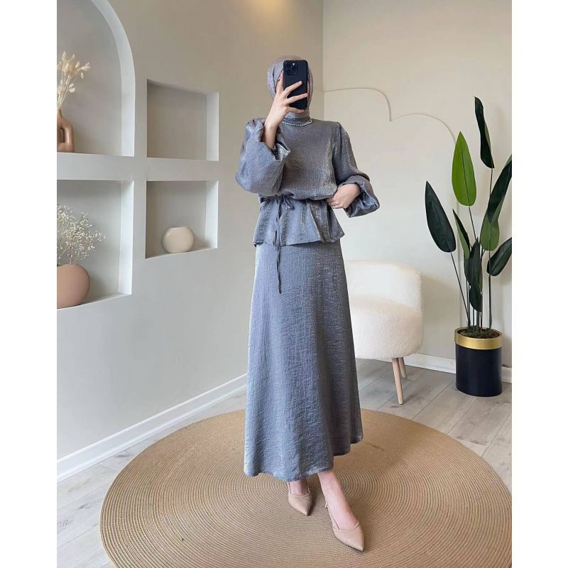Spring New Women's Muslim Set Solid Color Elegant And Generous Half Skirt With Tie_ecoleips.com
