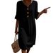 Summer Women's Solid Color Casual Short Sleeve Dress Button Detail Thin Material Elegant Fashion For American Sites_ecoleips.com
