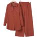 Verve Quality 2025 New Muslim Solid Color Long Sleeve Button Pocket Shirt And Pants Two-Piece Set_ecoleips.com