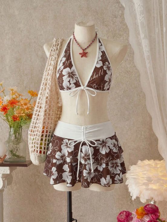 European American Sexy Lingerie Ultra Thin Camisole Wireless Bra Halter Neck Tight Swimsuit Three Piece Set Lightweight Women's Clothing_ecoleips.com