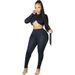 "Women's Long Sleeve Crop Top & Slim Fit Pants Two-Piece Set – Elegant Pleated Ruffles Outfit"_ecoleips.com