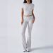 European American Women's Casual Solid Color Slim Fit High Waist Trouser Suit Spring Summer Short Sleeve Clothing Set_ecoleips.com