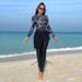Women's Clothing Printed Slim Fit Long Sleeve Surfing Swimwear Women's Sporty Conservative Outfit With Skirt And Long Pants Polyester Fabric_ecoleips.com