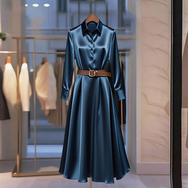 Elegant Long Sleeve A-Line Dress – Minimalist Fall Dress For Women (Solid Color, Classic Fit)_ecoleips.com