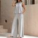 Women's Solid Color Sleeveless Top & Wide-Leg Pants Set - Comfortable Stretch Polyester Two-Piece Outfit For Casual Wear_ecoleips.com