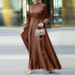 Women's Clothing Women's Muslim style round neck long sleeved belted waist slimming fashionable elegant robe loose dress dress_ecoleips.com