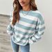 's New Cross-border Loose Striped Long-sleeve T-shirt For Women, Korean Style Versatile Top_ecoleips.com
