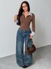 K New Commuting Sweet And Light Mature Style Fake Two-piece Striped Shirt Collar Long Sleeved Slim Fit Jumpsuit_ecoleips.com