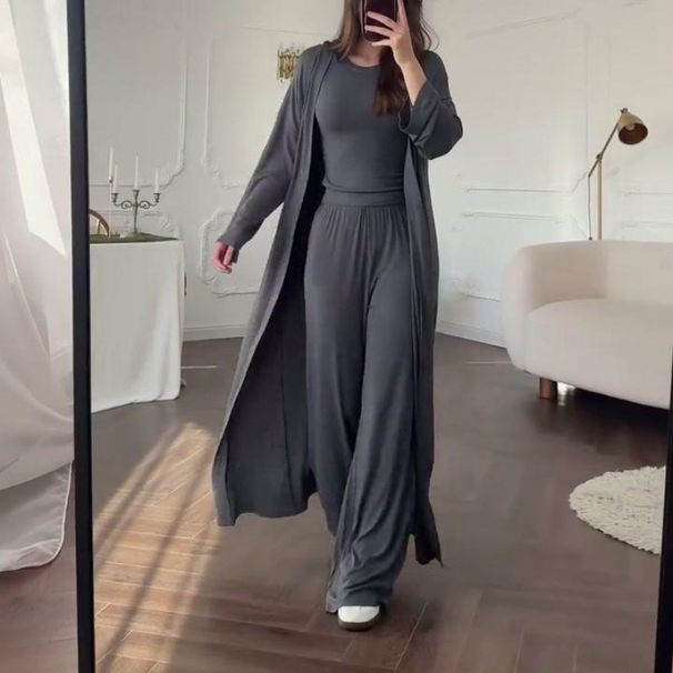 Summer & Autumn Women's 3-Piece Set – High Waist Loose Wide Leg Pants + Vest Top – Comfortable Office & Casual Outfit – Pastel Colors_ecoleips.com