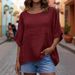 Women's Clothing Round Neck Casual Top Three Quarter Sleeve Loose Fit American Style Summer New_ecoleips.com