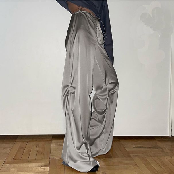 Women's Elegant Satin Loose Pants Solid Color Casual Flowing Floor Length European American Style Clothing Wholesale 2025_ecoleips.com