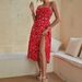 Women's Clothing Sexy Suspender Print Bottom Slit Dress_ecoleips.com