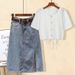Women's Clothing Summer Fashion Age Reducing Outfit For Women New Style Drawstring Shirt Top Slit Denim Skirt Two Piece Suit_ecoleips.com