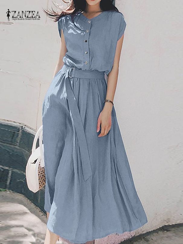2025 ZANZEA Women Fashion Short Sleeve Dress Summer Elegant Party Vestidos Casual Mid-calf Sundress Femme Vintage OL Robe Kaftan_ecoleips.com
