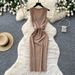 Elegant Sleeveless Knitted Sexy Dress For Women High Waisted Slimming Korean Style Perfect For Summer Commuting_ecoleips.com